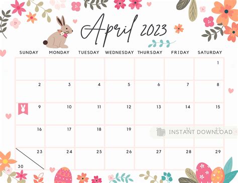 April Calendar Printables for Travel