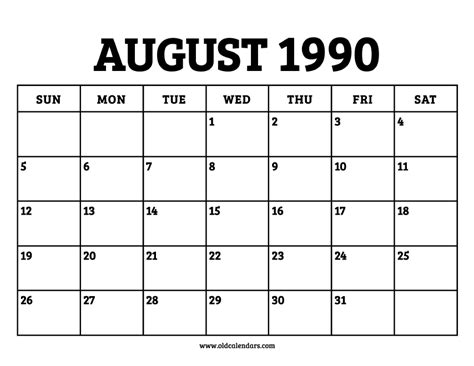 August 1990s Calendar Guide