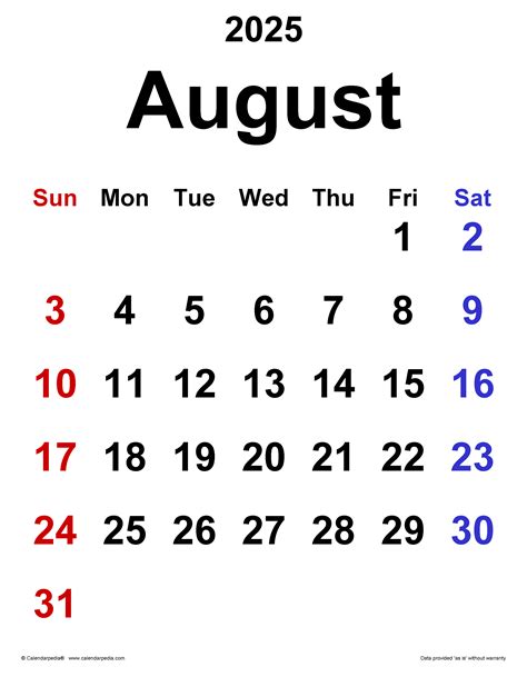 August 2025 Calendar Image 2