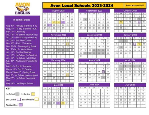 Avon Schools Calendar Image 1