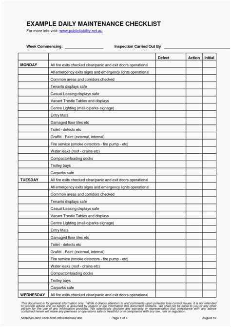 B&B Maintenance Checklist