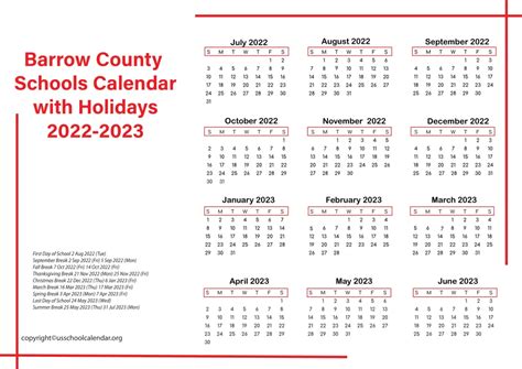 Barrow County Schools Calendar Overview