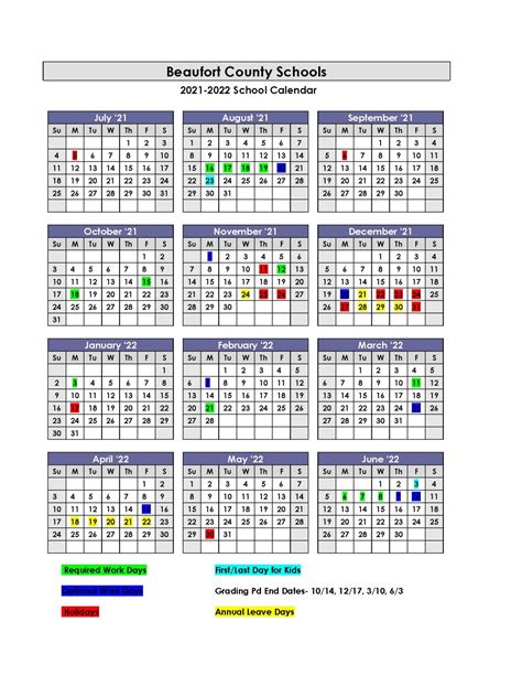 Beaufort County Schools Calendar Overview