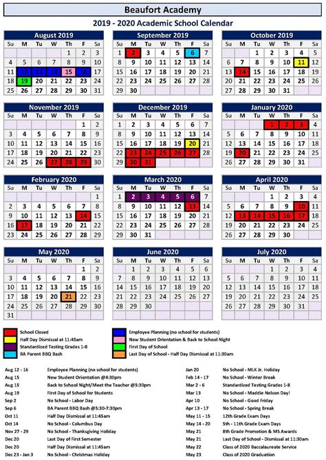 Key Features of the Beaufort County Schools Calendar