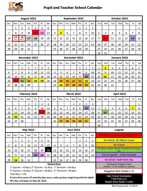 Beavercreek Schools Calendar Deadlines