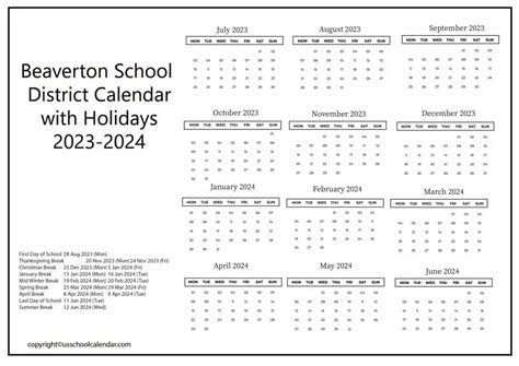 Beaverton Schools Calendar Academic Success