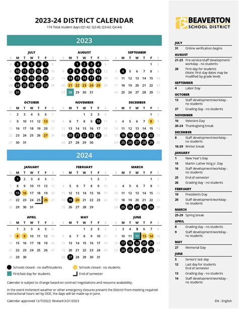 Beaverton Schools Calendar Academic Year