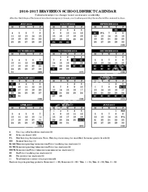 Beaverton Schools Calendar Image 2