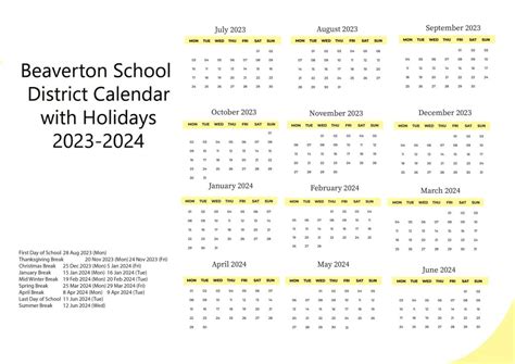 Beaverton Schools Calendar School Holidays