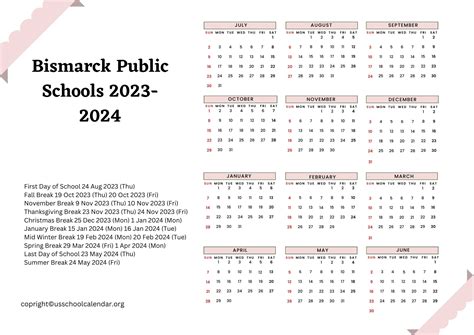 Bismarck School Calendar Deadlines