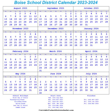 Boise School Calendar