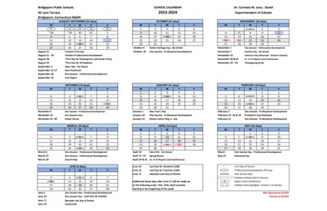 Bridgeport Public Schools Calendar