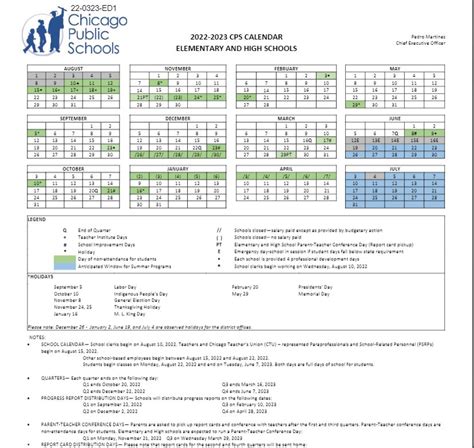 CPS Calendar Academic Success