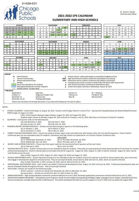 CPS Calendar Important Dates