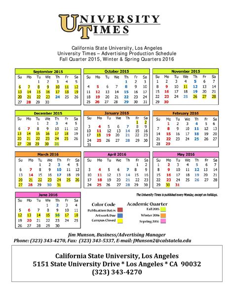 CSULA Calendar Overview