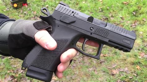 CZ P-07 pistol on a shooting range with target