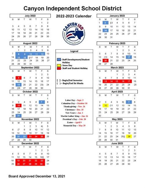 Canyon Isd Calendar Image 4