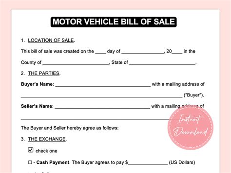 Car Bill Of Sale Form