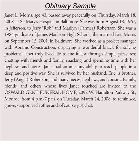 Castlewood Obituary Example 2