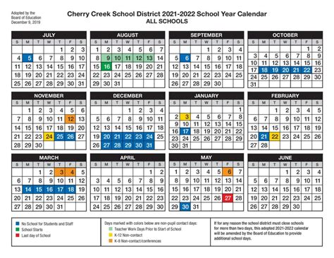 Cherry Creek Schools Calendar Overview