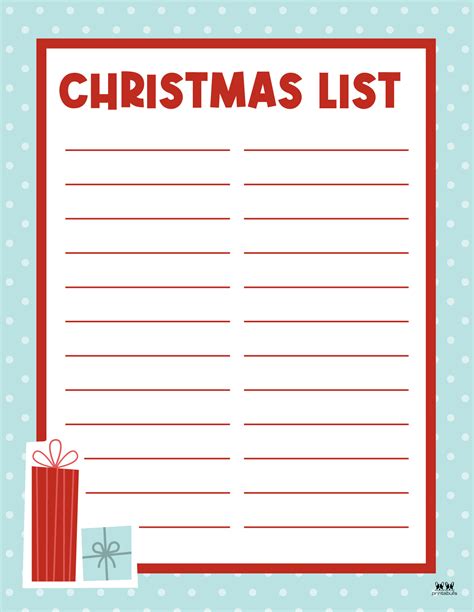 Christmas List Printable Template Ideas