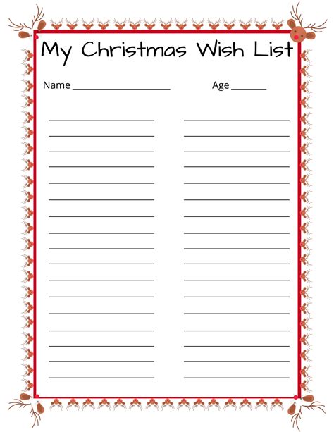 Christmas List Template For Teens