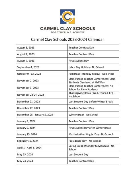 Clay Schools Calendar