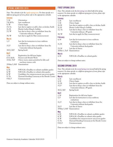 Clemson University Academic Calendar Overview