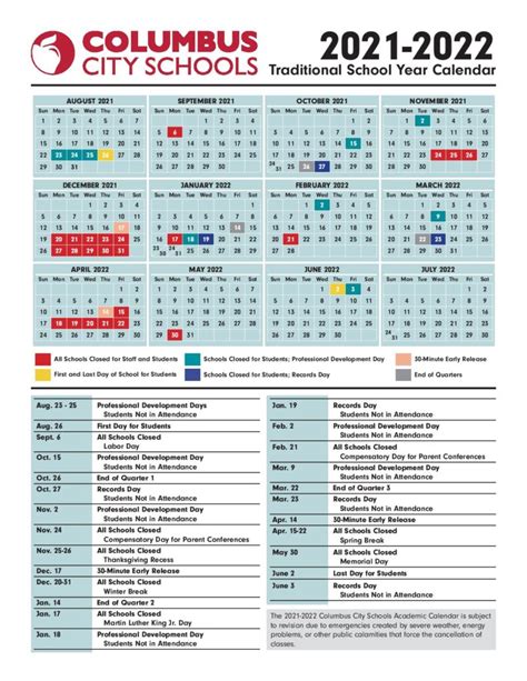 Columbus Schools Calendar Image 2