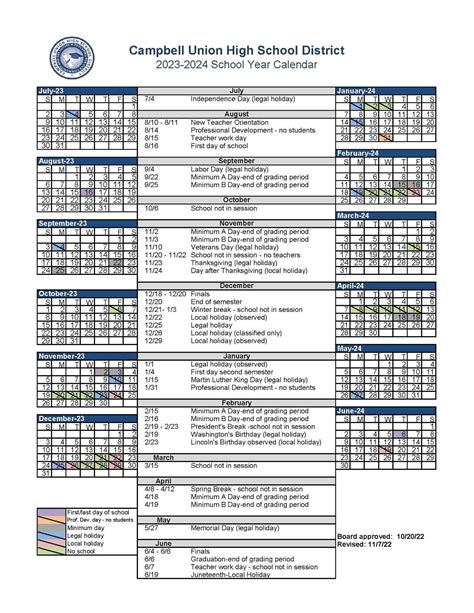 Conejo Valley Unified School Calendar Overview