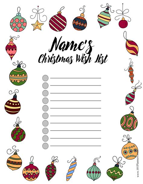 Customizable Christmas List Template