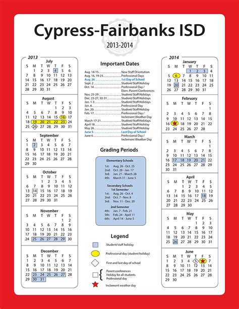 Cy Fair Isd Calendar Overview