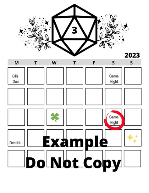 D20 Calendar Examples