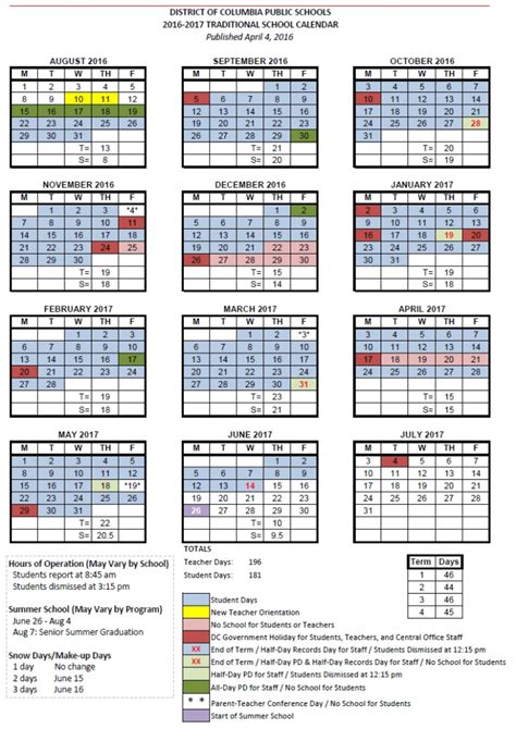 DCPS Schools Calendar Communication