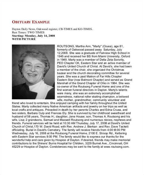 Davis Obituaries Example 1