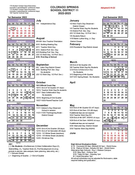 District 11 Calendar Layout