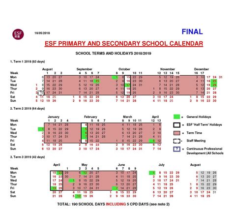 ESF Academic Calendar Image 4