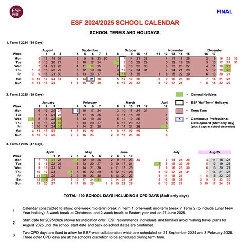 ESF Academic Calendar Overview