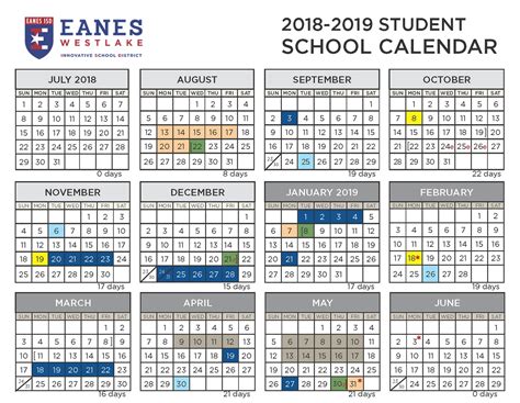 Eanes Calendar Guide Printable