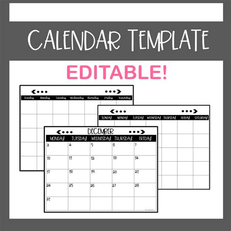 Editable Calendar Template