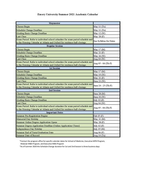 Emory University Academic Calendar