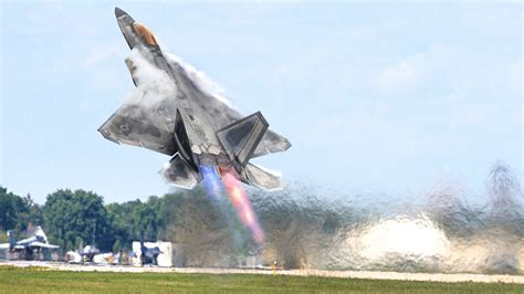 F-22 Raptor taking off, showcasing its advanced propulsion system