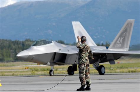 Aircraft maintenance at F-22 base in Alaska