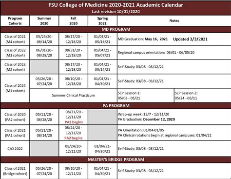 FSU Semester Calendar Image 1