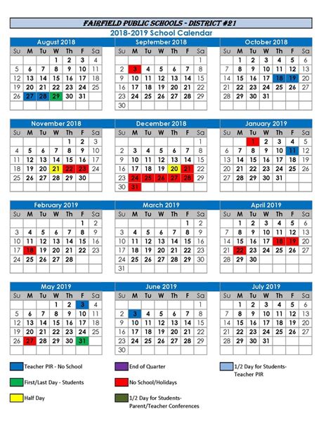 Fairfield Schools Calendar Image 7