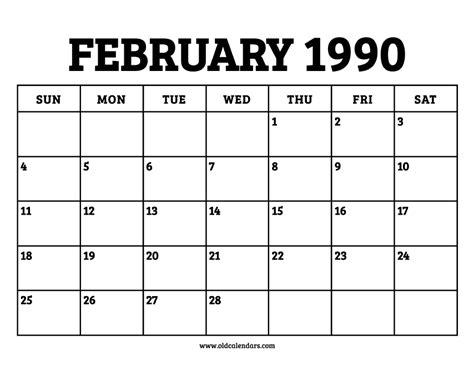 February 1990s Calendar Guide