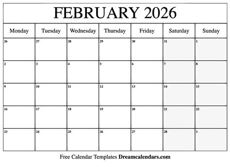 February 2026 Calendar