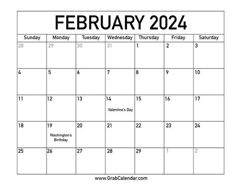 February Calendar Printable Idea