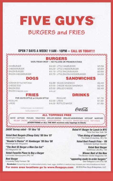 Five Guys Willoughby Menu