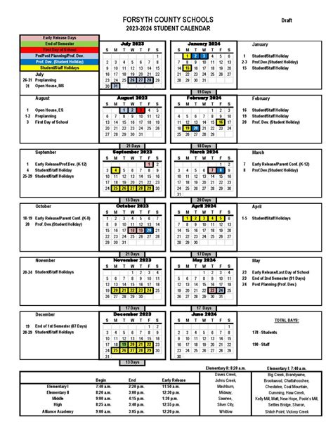 Forsyth County Schools Year-Round Calendar